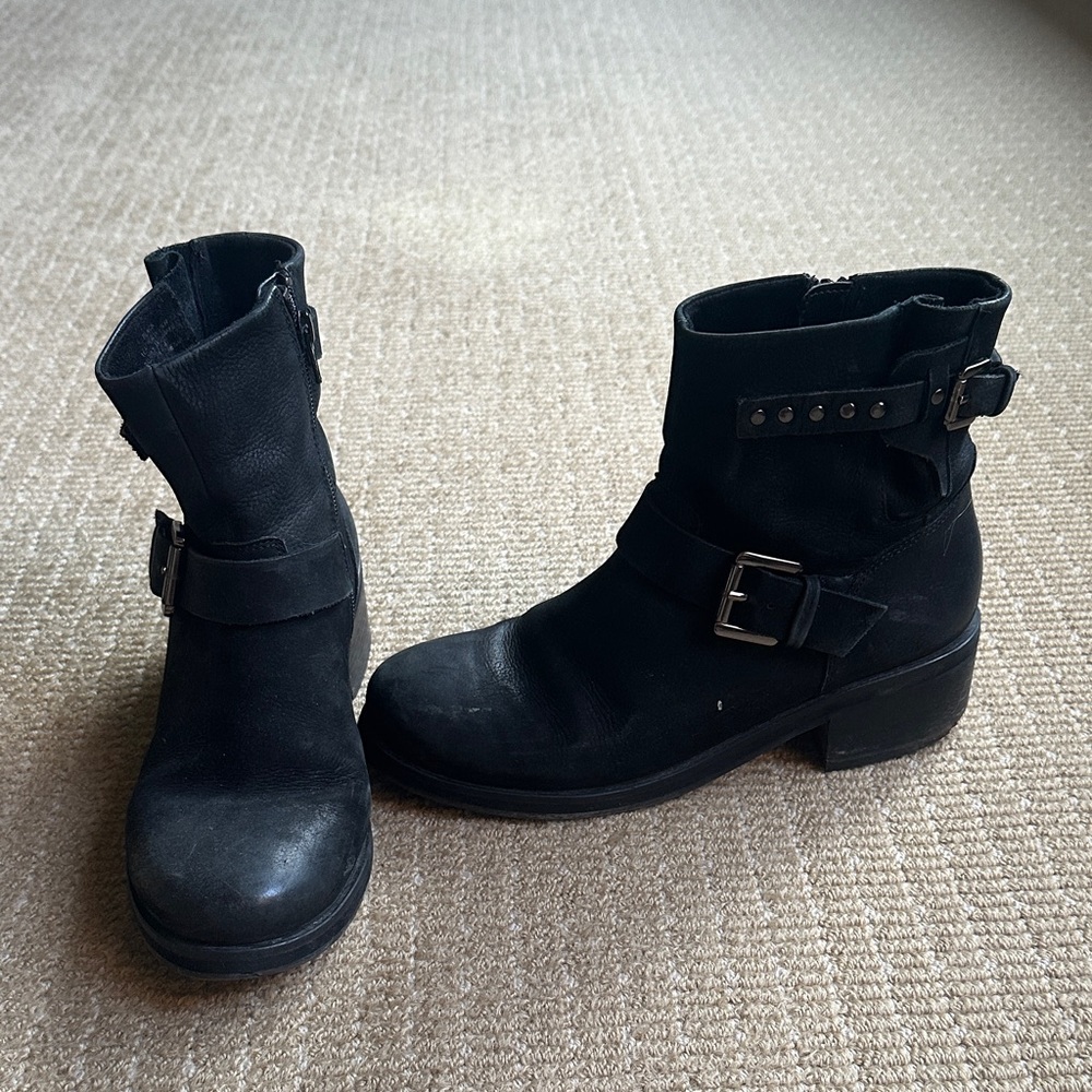 Steve Madden Black Moto Boots with Buckle Detail